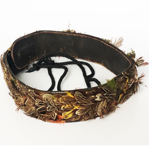 Yves Saint Laurent Belt Russian Tie Wrap with Feathers Rare 70s YSL Rive Gauche - Picture 4 of 12